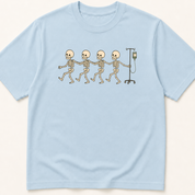 Alternate view of the illustrated Skeletons Doing Conga Line Pulling IV Pole garment-dyed t-shirt.