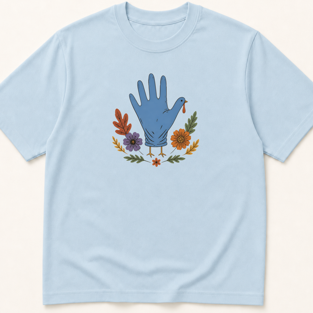 Alternate view of the illustrated Surgical Glove Turkey garment-dyed t-shirt.