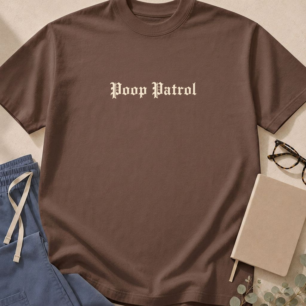 Garment-dyed unisex t-shirt printed with "Poop Patrol" — gastroenterology and nursing humor tee for GI and pediatric nurses