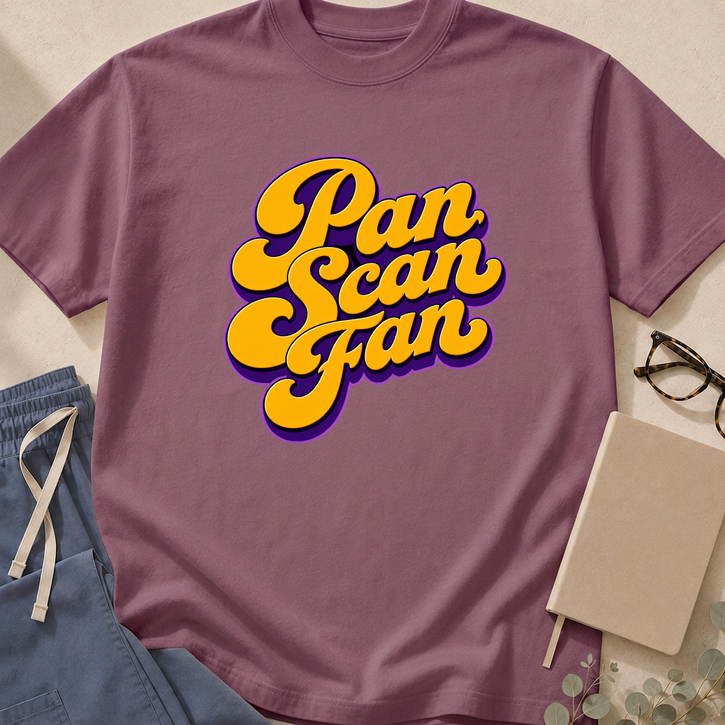 Detail view of the "Pan Scan Fan" garment-dyed trauma radiology t-shirt