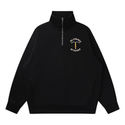 Black quarter-zip sweatshirt with 'No Strings Attached' design