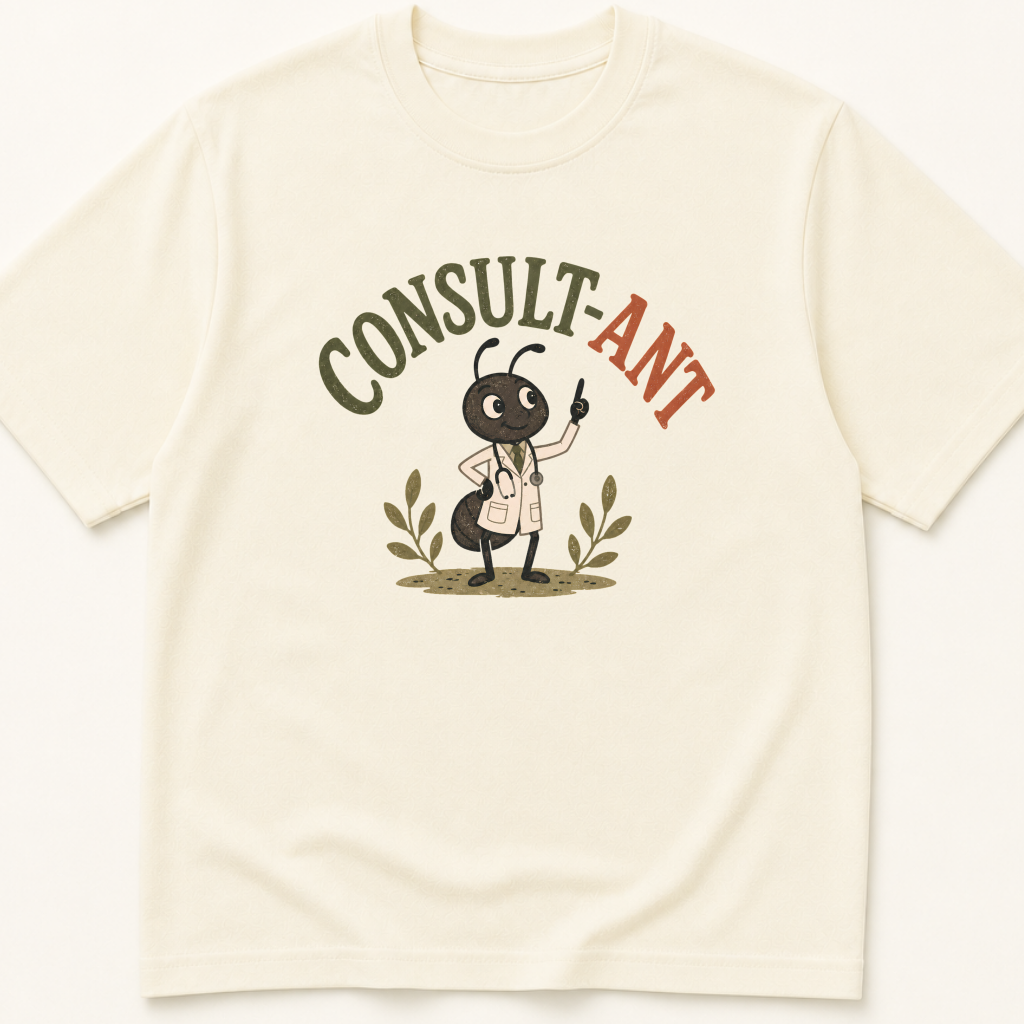 Garment-dyed unisex t-shirt printed with 'Consult-Ant' — General Medicine humor tee for Hospital Medicine and Internal Medicine professionals.