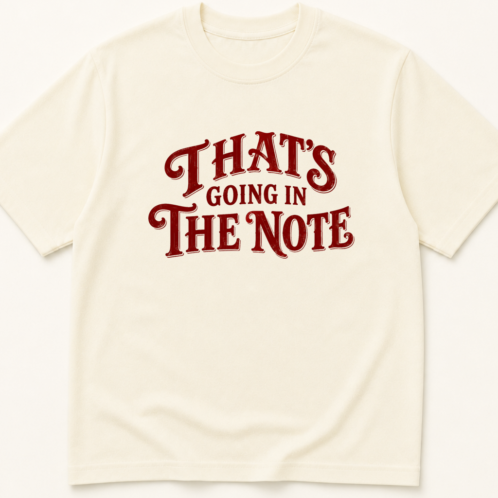 Garment-dyed unisex t-shirt printed with 'That's Going in the Note' — Family Medicine humor tee for Hospital Medicine and Internal Medicine professionals.
