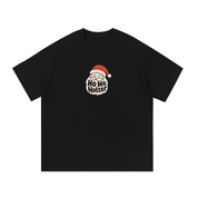 Mockup of a black cotton T-shirt with a Santa face and the text 'Ho Ho Holter'