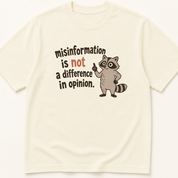 Garment-dyed unisex t-shirt printed with 'Misinformation is Not a Difference in Opinion' — Evidence-Based Medicine humor tee for Family Medicine, Pediatrics, and Primary Care professionals.
