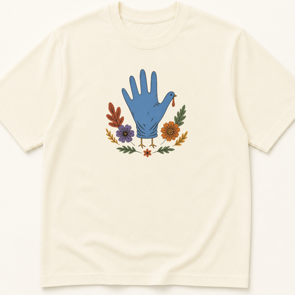 Alternate view of the illustrated Surgical Glove Turkey garment-dyed t-shirt.