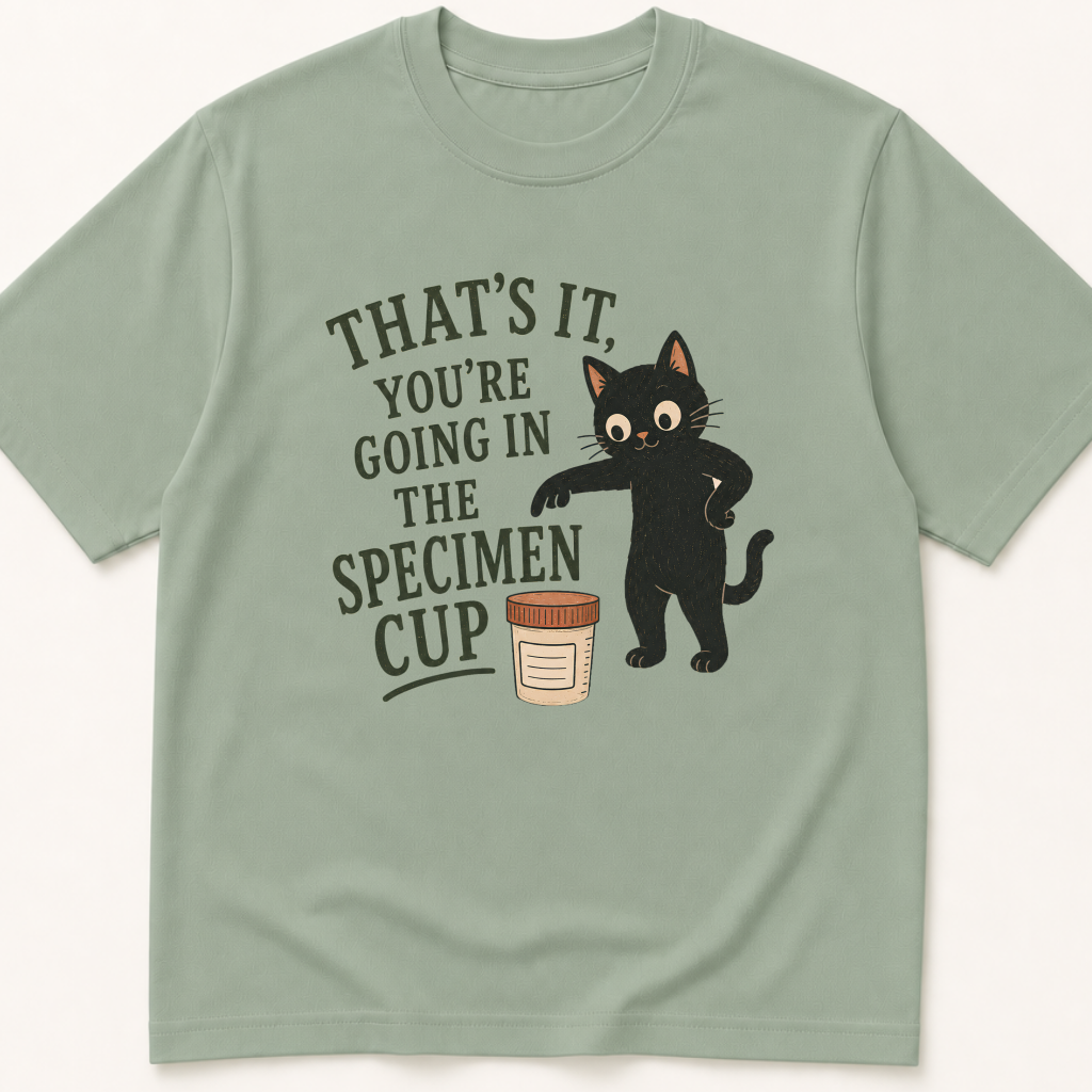 Alternate view of the 'That's It, You Are Going in the Specimen Cup' garment-dyed t-shirt.