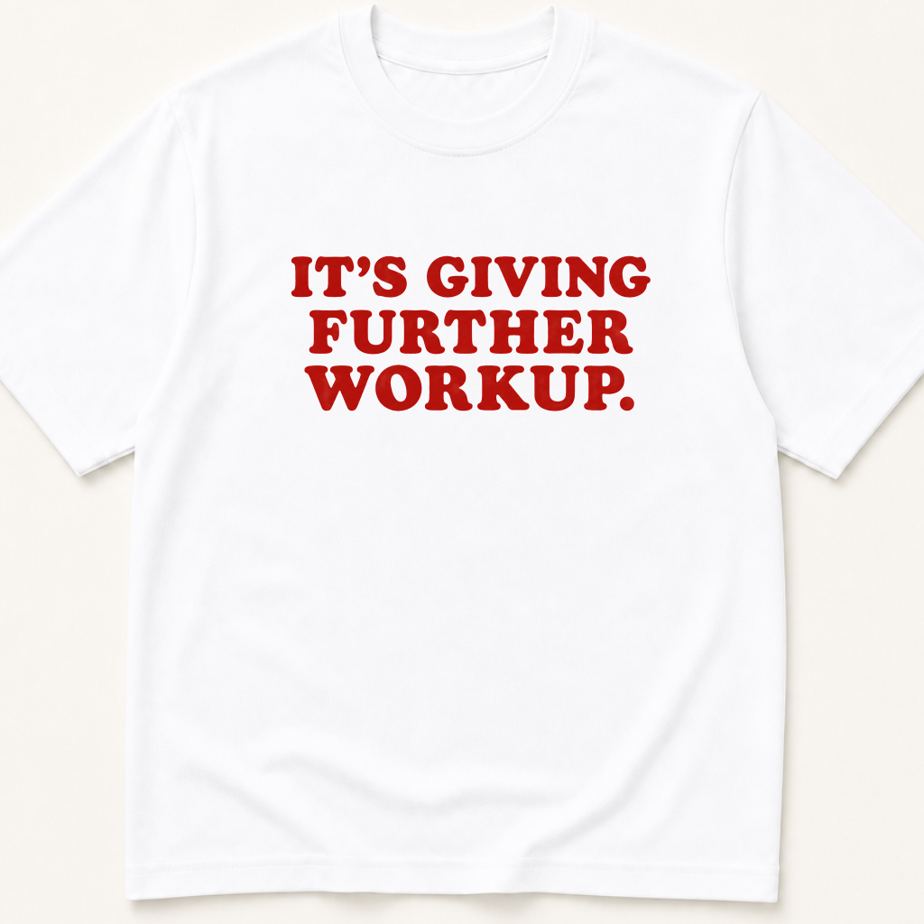 Alternate view of the 'It's Giving Further Workup' garment-dyed t-shirt.