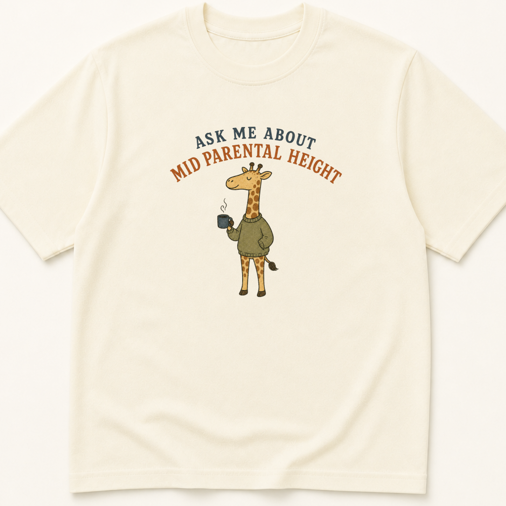 Garment-dyed unisex t-shirt printed with 'Ask Me About Midparental Height' — Endocrinology humor tee for Pediatric Endocrinology and Pediatrics professionals.