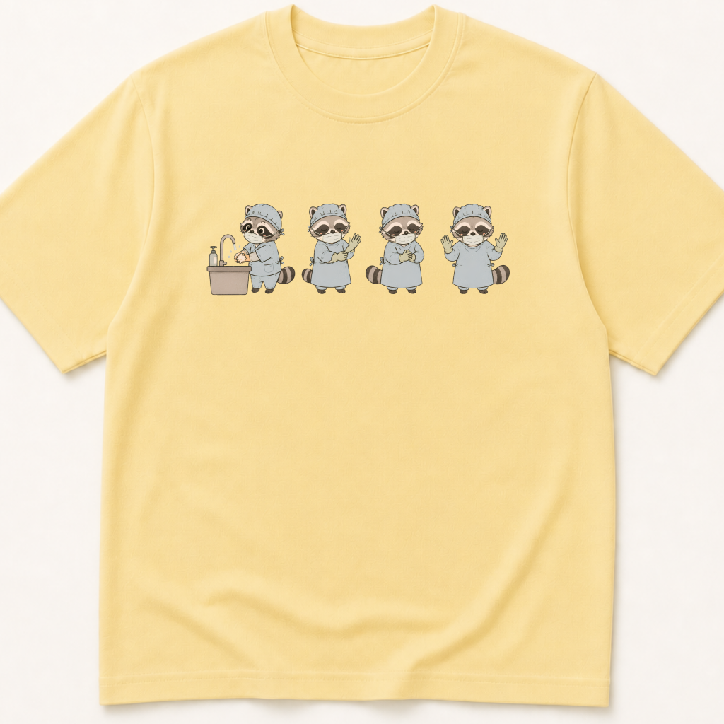 Alternate view of the illustrated Scrubbing In Raccoon garment-dyed t-shirt.