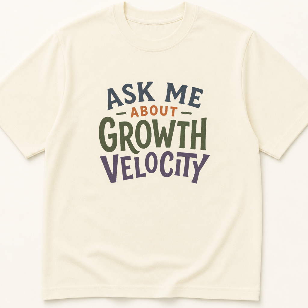 Garment-dyed unisex t-shirt printed with 'Ask Me About Growth Velocity' — Endocrinology humor tee for Pediatric Endocrinology and Pediatrics professionals.