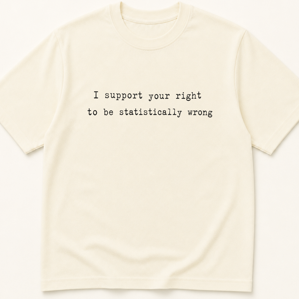 Garment-dyed unisex t-shirt printed with 'I Support Your Right to Be Statistically Wrong' — Epidemiology humor tee for Evidence-Based Medicine, Family Medicine, and Internal Medicine professionals.