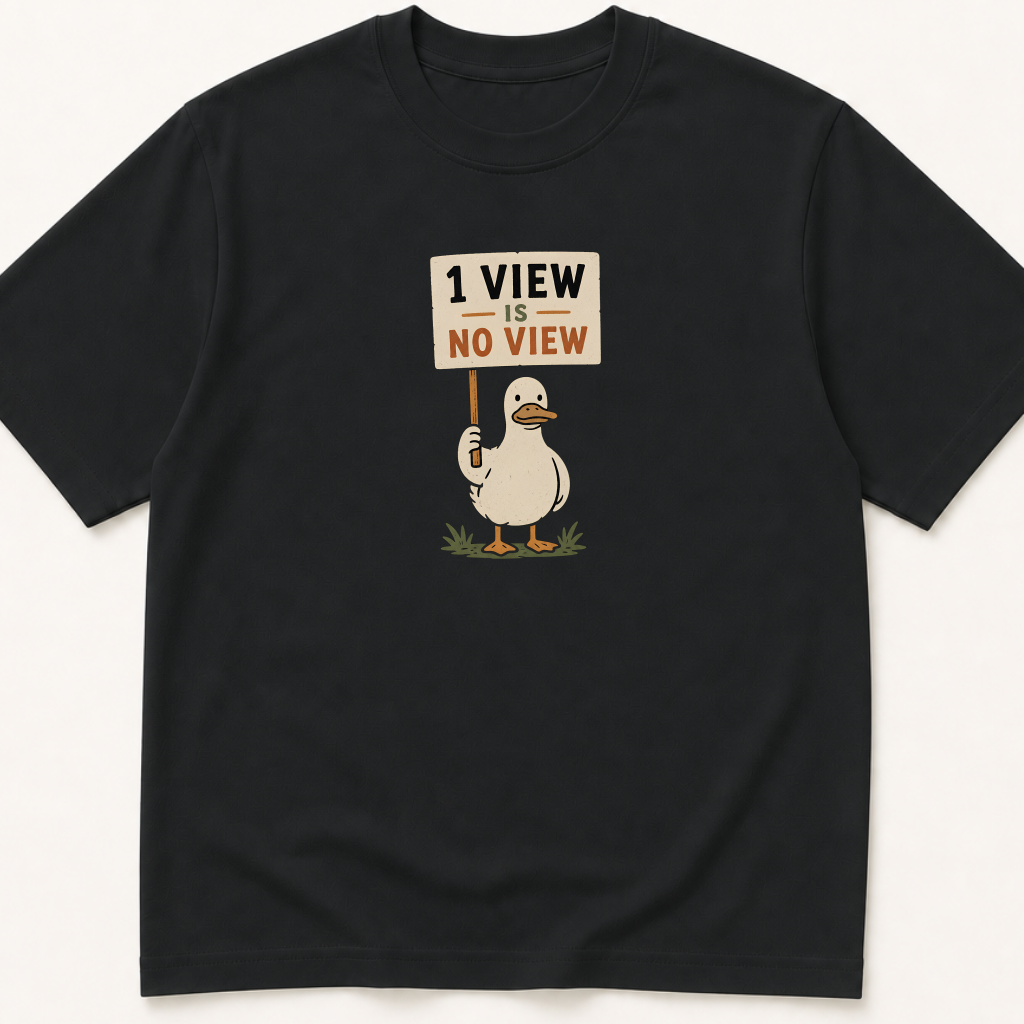 Garment-dyed unisex t-shirt printed with '1 View Is No View' — Emergency Medicine humor tee for Radiology professionals.