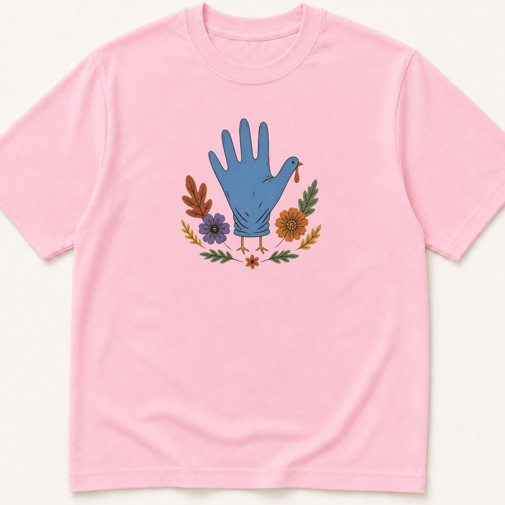 Alternate view of the illustrated Surgical Glove Turkey garment-dyed t-shirt.