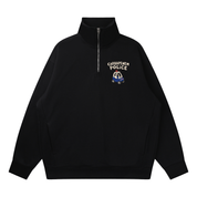 Black quarter-zip sweatshirt with 'Carbapenem Police' design