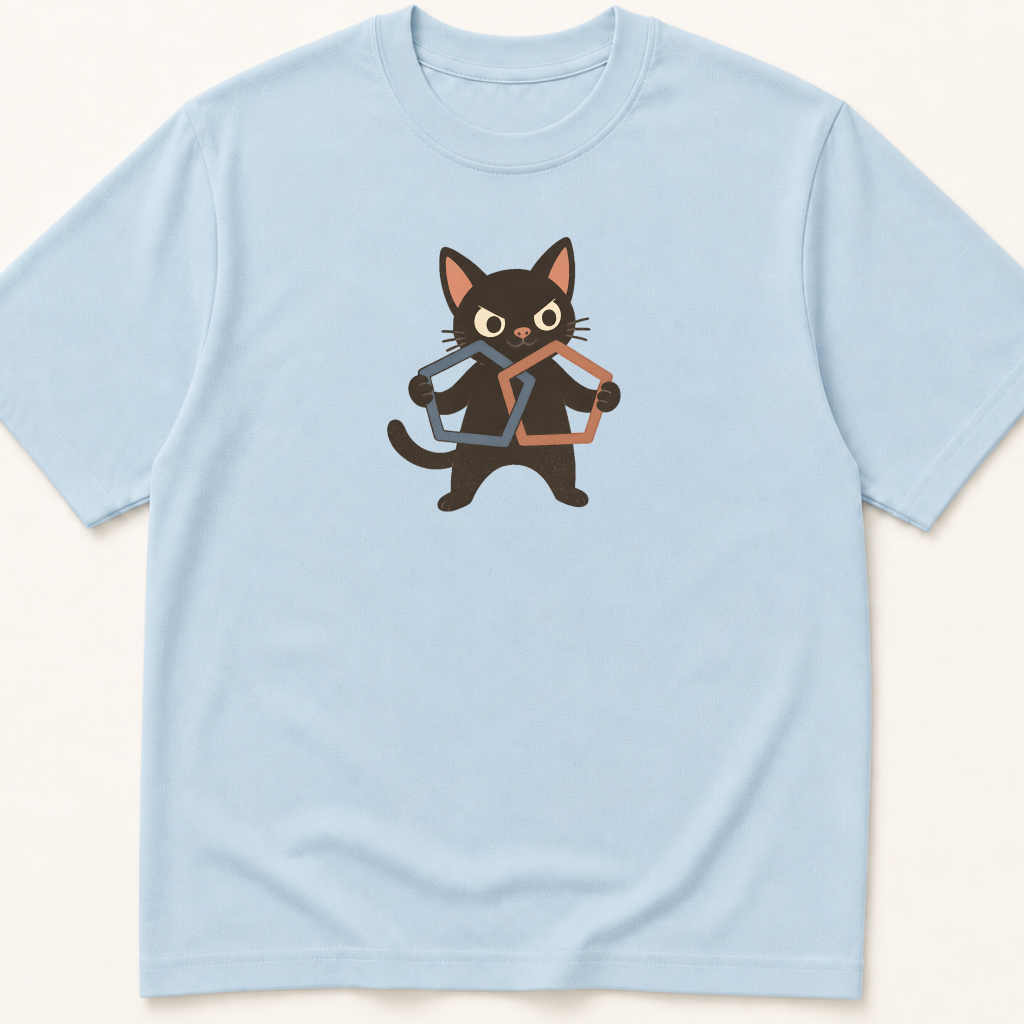 Alternate view of the illustrated pentagon-drawing cat garment-dyed cognitive assessment t-shirt.