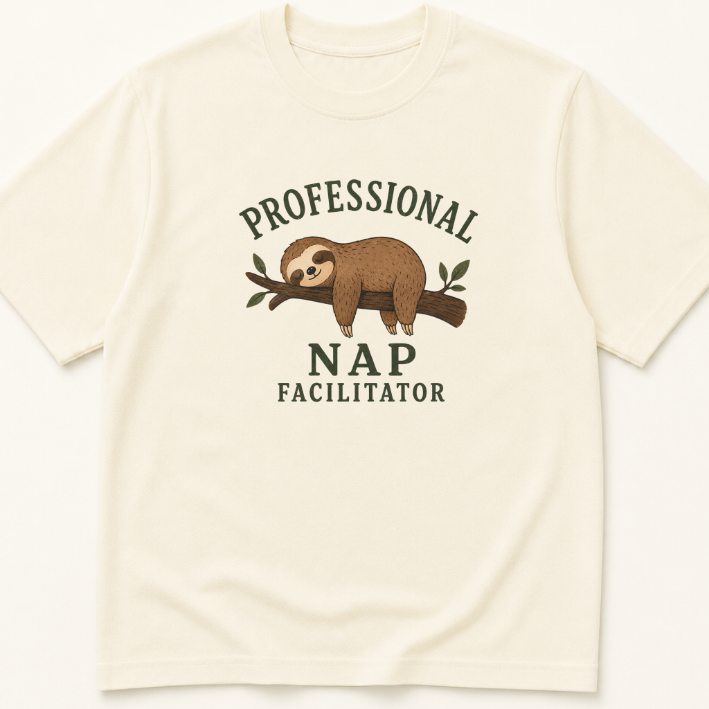 Garment-dyed unisex t-shirt printed with 'Professional Nap Facilitator' — Anesthesiology humor tee for Critical Care professionals.