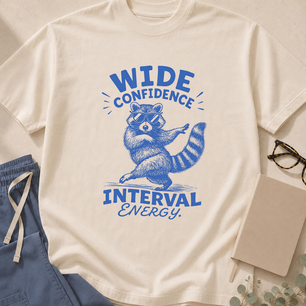 Garment-dyed unisex t-shirt printed with 'Wide Confidence Interval Energy' — evidence-based medicine and biostatistics humor tee.