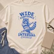 Garment-dyed unisex t-shirt printed with 'Wide Confidence Interval Energy' — evidence-based medicine and biostatistics humor tee.