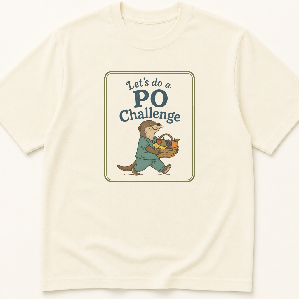 Garment-dyed unisex t-shirt printed with 'Let's Do a PO Challenge' — Emergency Medicine humor tee for Neonatology, Nursing, and Pediatrics professionals.