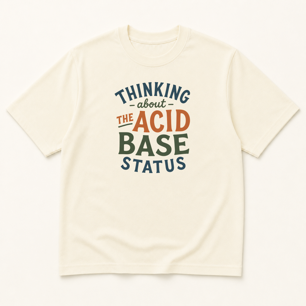 Garment-dyed unisex t-shirt printed with 'Acid Base Status' — Anesthesiology humor tee for Critical Care, Emergency Medicine, and Nephrology professionals.