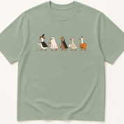 Alternate view of the illustrated Geese in Halloween Costumes Holding Medical Items garment-dyed t-shirt.