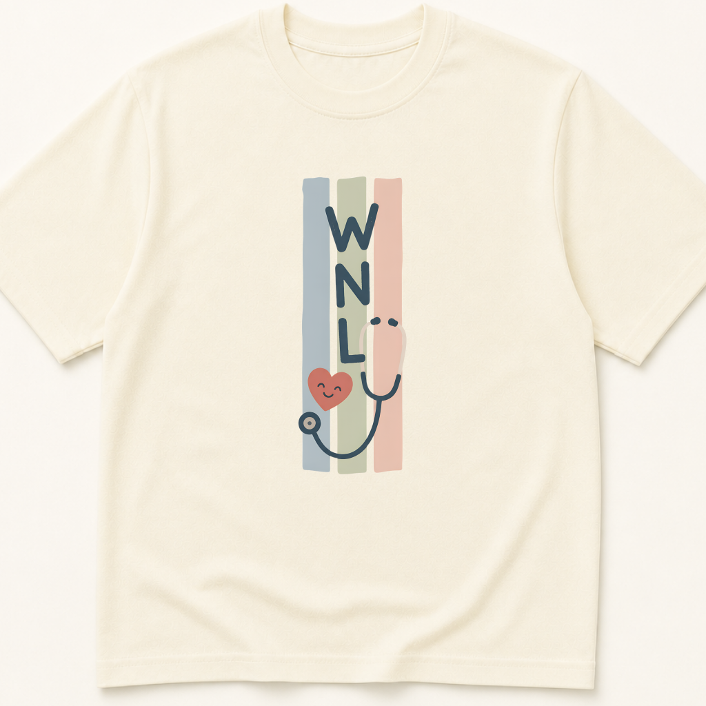 Garment-dyed unisex t-shirt printed with 'WNL' — Family Medicine humor tee for General Medicine, Hospital Medicine, and Internal Medicine professionals.