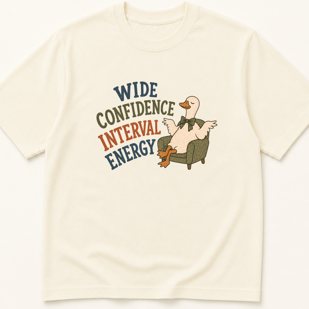 Garment-dyed unisex t-shirt printed with 'Wide Confidence Interval Energy' — Epidemiology humor tee for Evidence-Based Medicine, Family Medicine, and Internal Medicine professionals.