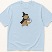 Alternate view of the illustrated Capybara in Witch Costume Holding a Suction Canister garment-dyed t-shirt.