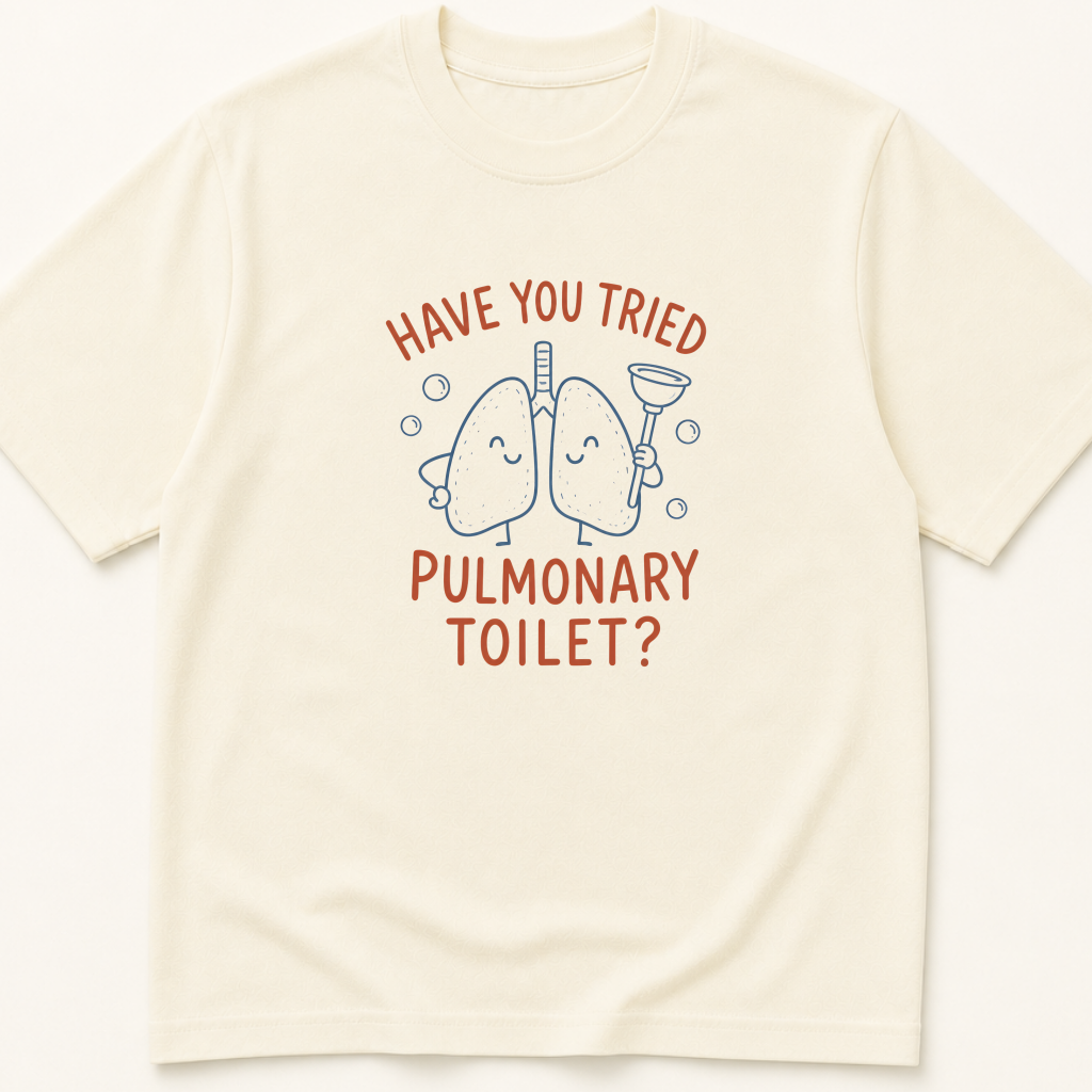Garment-dyed unisex t-shirt printed with 'Have You Tried Pulmonary Toilet' — Critical Care humor tee for Nursing, Pulmonology, and Respiratory Therapy professionals.