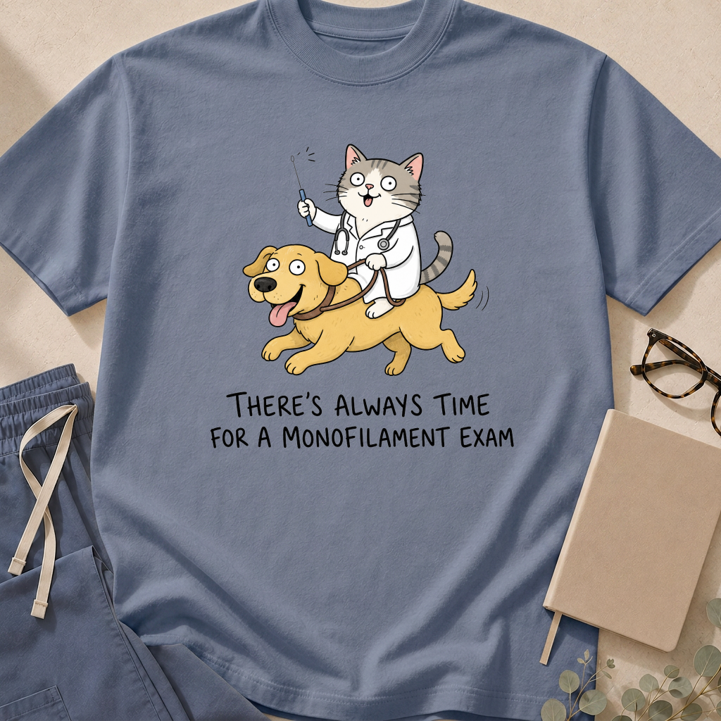Alternate view of the "Always Time for a Monofilament Exam" garment-dyed diabetes care t-shirt