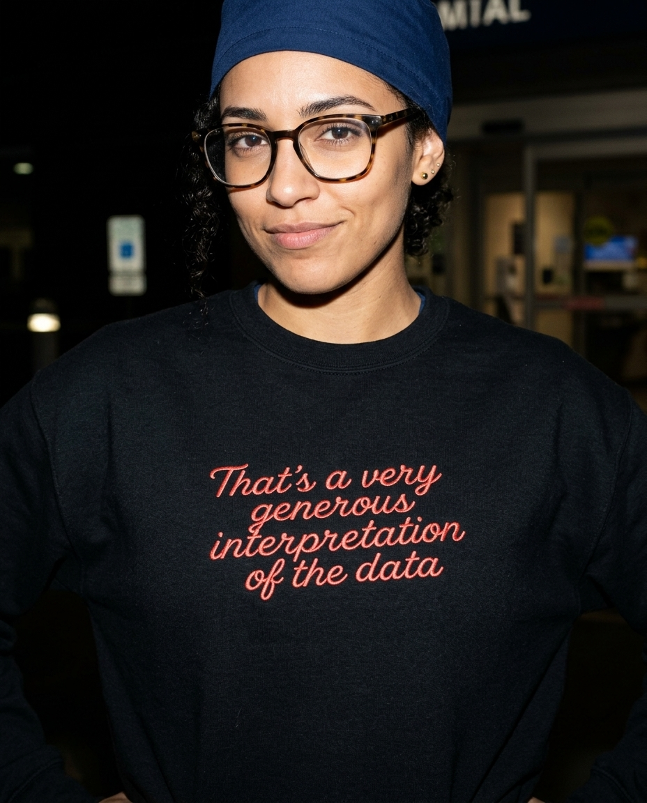 Black embroidered sweatshirt lifestyle photo, scale-corrected