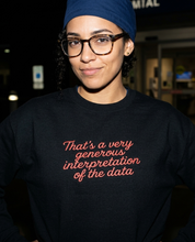 Black embroidered sweatshirt lifestyle photo, scale-corrected