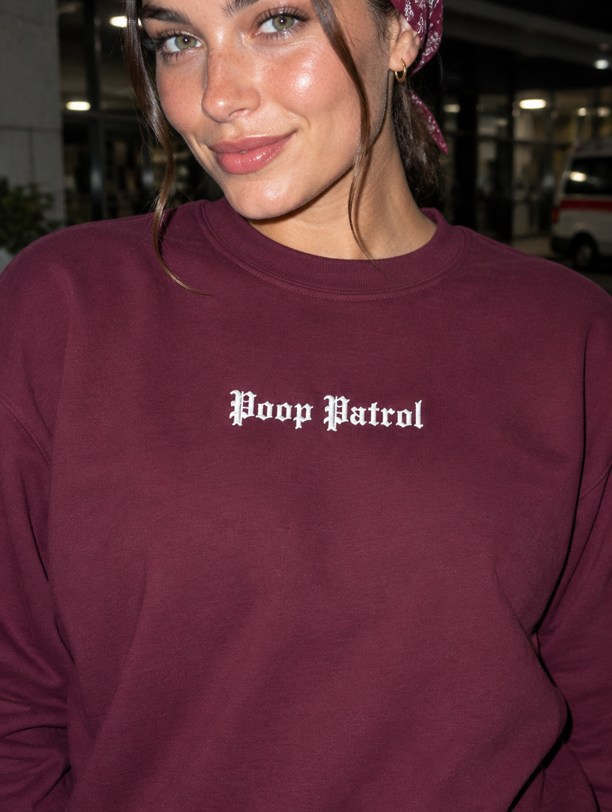 Poop Patrol Embroidered Sweatshirt - Maroon lifestyle photo