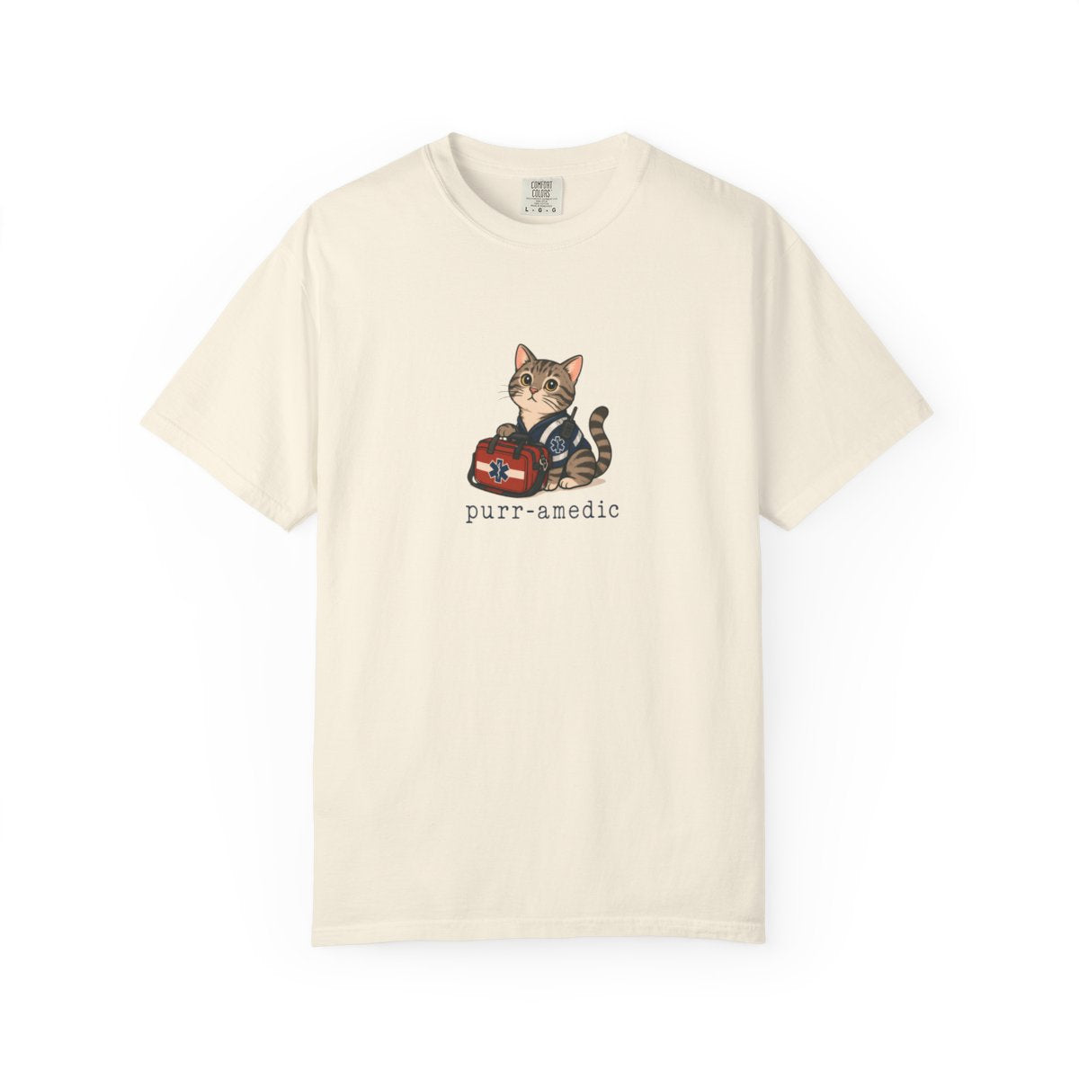 Alternate view of the Purr-amedic cat EMT garment-dyed t-shirt.